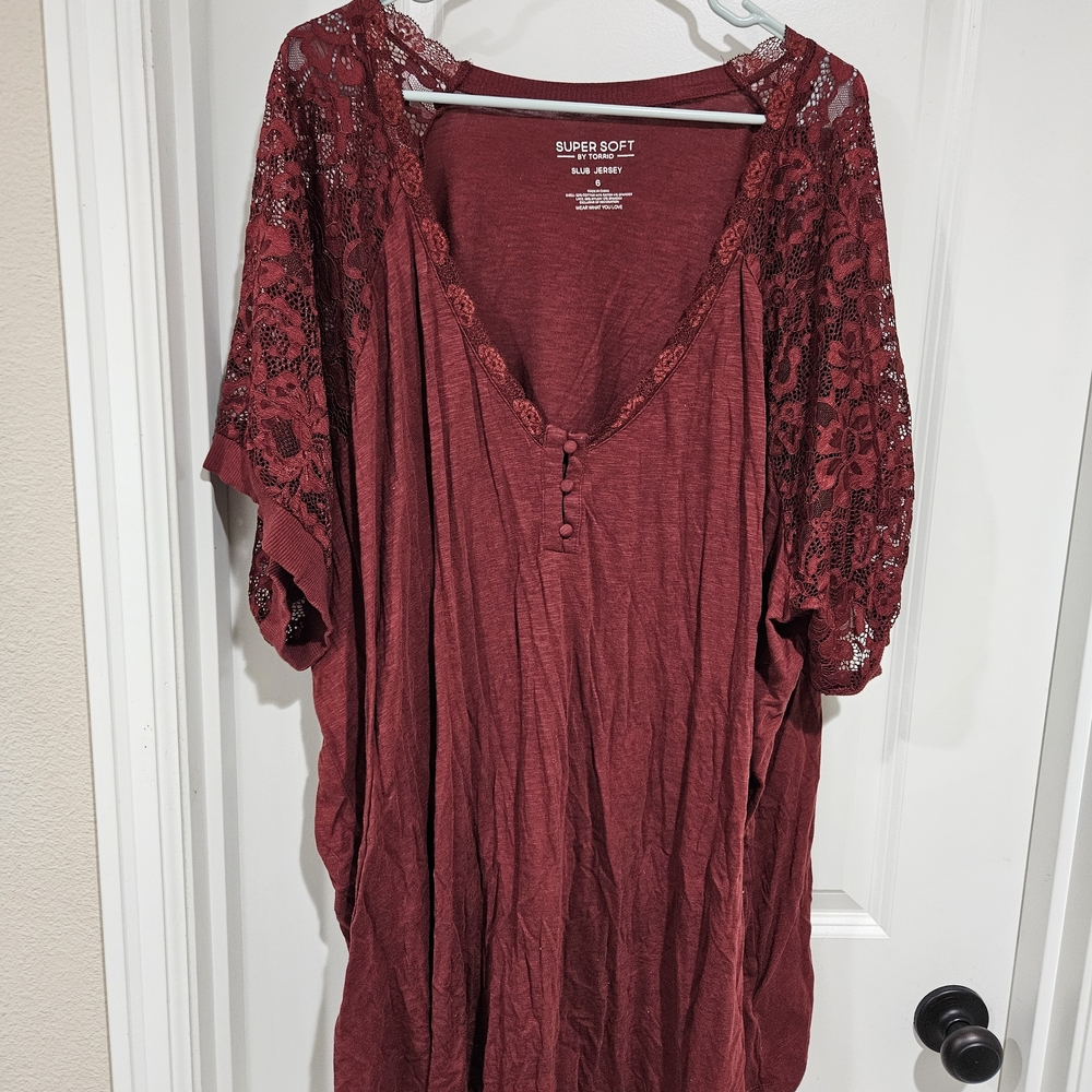 Torrid Burgundy Lace Sleeve Tunic